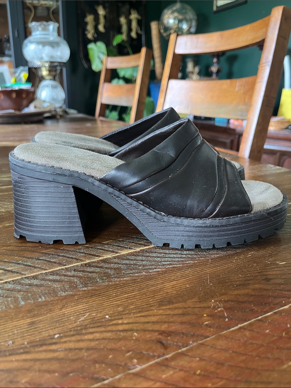 Vintage Nevada Y2K Black Platform Mule Sandals Chunky Heel Size 8